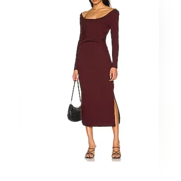 MINKPINK revolve nora waist tie midi dress wine red marie small - Picture 3 of 7